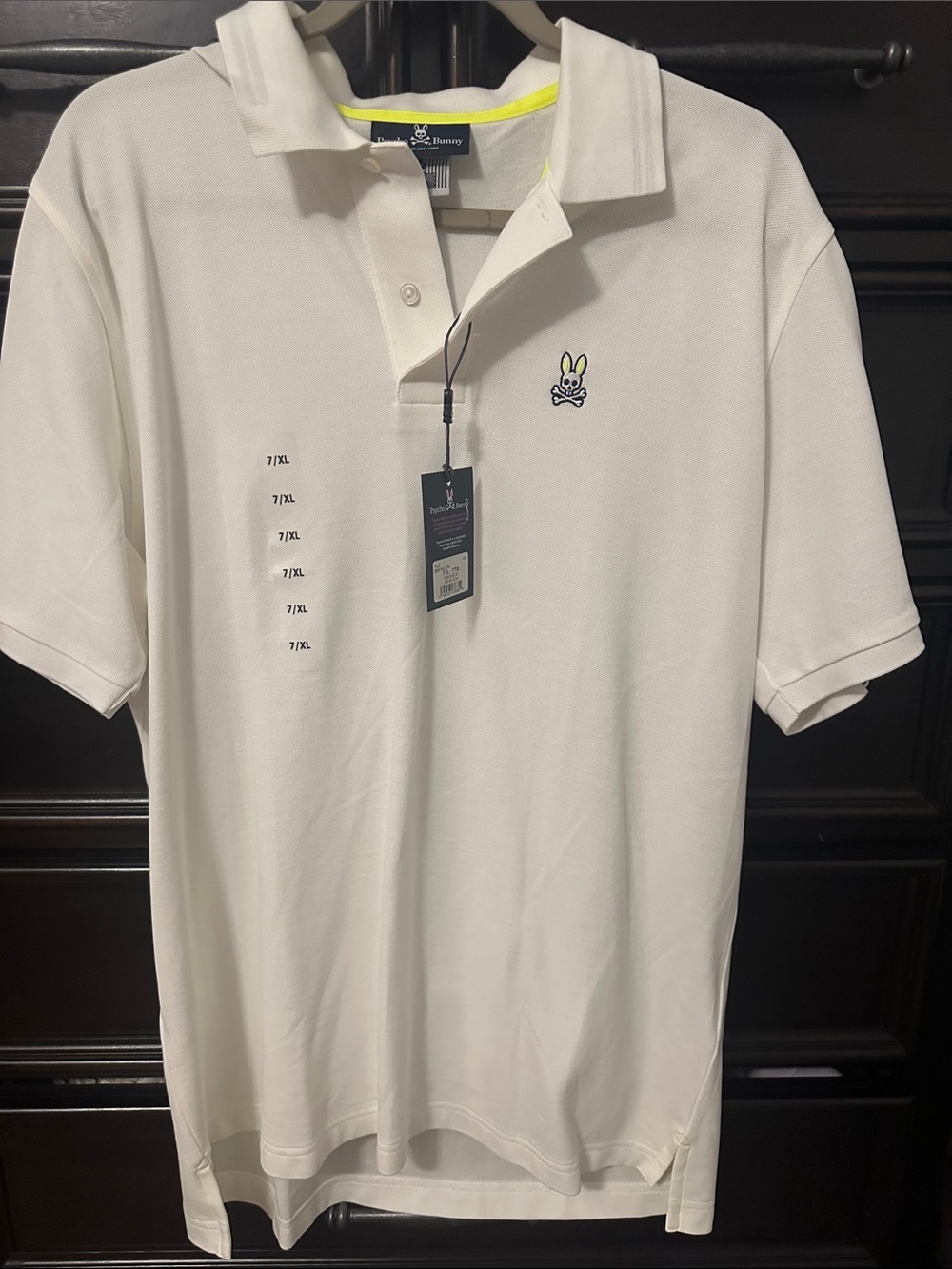 NWT Psycho Bunny White Polo with Neon Yellow Accent